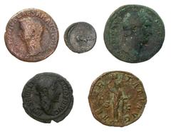 Pick-bin: Roman & Byzantine Roman bronze lot, Claudius to Gordian III • Claudius AE As 50-54 AD Rome 9.1g 28mm TI CLAVDIVS CAESAR AVG P M TR P IMP P P Bare head at left Minerva advancing right, brandi