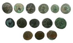 Pick-bin: Roman & Byzantine Deluxe 14 coin late Roman bronze lot, Licinius to Valens Licinius I Jupiter w/ eagle Siscia; Constantine the Great campgate Nikomedia and Sol Rome; Crispus as Caesar Votive