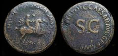 Roman Imperial Nero and Drusus Caesars, brothers of Caligula (died 31 and 33 CE), AE dupondius, issued under Caligula 37-38. Rome, 12.89g, 28mm. Obv: NERO ET DRVSVS CAESARES, Nero and Drusus on horseb