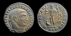 Roman Imperial Constantine I, ‘The Great’ (306-337), AE Follis, issued 313-14. Antioch, 3.05g, 20mm. Obv: IMP C FL VAL CONSTANTINVS PF AVG, laureate hd. r. Rev: IOVI CONSERVATORI AVGG, wreath, Γ and I