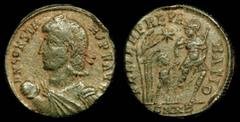 Pick-bin: Roman & Byzantine Constans (337-350), AE centenionalis, issued 348-50. Nicomedia, 3.1g. Obv: D N CONSTANS P F AVG, bust left holding globe Rev: FEL TEMP REPARATION, SMNB* in ex., Soldier adv