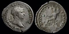 Roman Imperial Trajan (98-117) AR denarius, issued 112-113. Rome, 3.03g, 20mm. Obv: IMP TRAIANVS AVG GER DAC P M TR P COS VI P P, laureate bust of Trajan right, slight drapery on left shoulder Rev: DI
