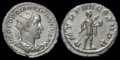 Roman Imperial Gordian III (238-244) AR antoninianus, issued 241-2. Rome, 4.41g, 22mm. Obv: IMP GORDIANVS PIVS FEL AVG, radiate and cuirassed bust of Gordian III right, viewed from behind Rev: P M TR 