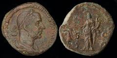 Roman Imperial Trebonianus Gallus (251-253) AE sestertius. Rome, 20.39g, 29mm. Obv: IMP CAES C VIBIVS TREBONIANVS GALLVS AVG; laureate, draped and cuirassed bust right, seen from behind Rev: CONCORDIA