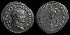 Roman Imperial Galerius as Caesar (296 - 297), AE follis, issued 296-7. Rome (5th off.), 9.46g, 28mm. Obv: GAL VAL MAXIMIANVS NOB C; laureate head right Rev: GENIO POP-VLI ROMANI; Genius, wearing modi