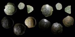 Pick-bin: Roman & Byzantine Late Byzantine group (6 coins): includes John II half tetarteron, Manuel I trachy, Andronicus I trachy, Isaac II trachy, Alexius III trachy, and Andronicus II Palaeologos t