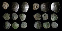 Pick-bin: Roman & Byzantine Late Byzantine & imitations group (9 coins): includes Manuel I trachy, Isaac II trachy, Latin Rulers trachy, 2 Bulgarian trachies, Palaeologan trachies, and an Arab-Byzanti