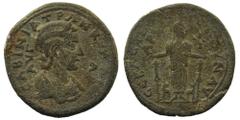 Roman Provincial CILICIA. Elaeusa-Sebaste.Tranquillina. 241-244 AD. AE ϹΑΒΙΝΙΑ ΤΡΑΝΚΥΛΛΙΝΑ ΑΥΓ; diademed and draped bust of Tranquillina, r. Rev: ϹƐΒΑϹΤΗ ΑΥΤ ΝΑΥΑΡΧΙϹ; cult statue of Artemis standing 