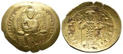 Byzantine Byzantine Empire, Constantine X Ducas 1059-1067 AD, AU histamenon, Constantinople mint Christ nimbate seated frontally on the throne, wearing tunic and himation, hlding book in left hand, ri