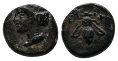Greek Coins Ionia, Ephesos, c.375-325 BC. AE (10mm-1.46g). Head of Artemis left, wearing stephane. / E - Φ. Bee. SNG von Aulock 1839; SNG Copenhagen 256; BMC 68.