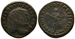 Roman Imperial Coins Constantius I Chlorus, 293-306 AD. Æ (25mm-9,97g). Carthage mint, 299-303 AD. CONSTANTIVS NOB CAES. Laureate head right. / SALVIS AVGG ET CAESS FEL KART. Carthago standing facing,