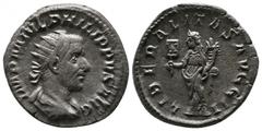 Roman Imperial Coins Philip I Arabs. 244-249 AD. AR Antoninianus (22mm-3,30g). Rome mint. Struck 245 AD. IMP MIVL PHILIPPVS AVG. Radiate, draped, and cuirassed bust right / LIBERALITAS AVGG II. Libera