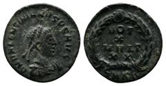 Roman Imperial Coins Valentinian II (375-392 AD.) Æ (13mm-0,80g). Cyzicus. Pearl-diademed, draped and cuirassed bust right. / VOT X MVLT XX within wreath; SMKB.