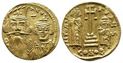 Byzantine Coins Constans II, 641-668. With Constantinus IV, Heraclius and Tiberius. Solidus (18mm-4.42g), c.662/667, Constantinople. Officina S. Facing busts of Constans II, bearded, and Constantinus 