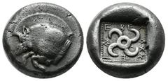 Greek Coins Dynasts of Lycia, Teththiveibi. Circa 450-430/20 BC. AR Stater (18mm, 8.43g). Forepart of a boar left / Tetraskeles within pelleted square border within square incuse. Falghera 138; SNG vo