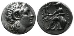 Greek Coins Kings of Thrace. Lysimachos 305-281 BC. AR Drachm (18mm, 4.23g). Ephesos mint. Struck circa 295/4-289/8 BC. Diademed head of the deified Alexander right, with horn of Ammon / Athena Nikeph