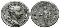 Roman Imperial Coins Gordian III. 238-244 AD. AR Antoninianus (22mm, 3.78g). Rome, AD 239. IMP CAES M ANT GORDIANVS AVG. Radiate, draped and cuirassed bust right. / LIBERALITAS AVG II. Liberalitas sta