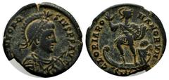 Roman Imperial Coins Theodosius I. AD. 379-395. AE 2 (21mm, 4.32g). Heraclea mint, Struck AD. 378-383. DN THEODOSIVS PF AVG , pearl-diademed, helmeted, draped, and cuirassed bust right, holding spear 