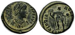 Roman Imperial Coins Theodosius I. AD.379-395. AE (20mm, 5.95g). Constantinople mint, AD.392-395. DN THEODOSIVS PF AVG , pearl-diademed, draped, and cuirassed bust right / GLORIA ROMANORVM, emperor st