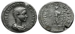 Roman Imperial Coins Diadumenian, as Caesar, AD.217-218. AR Denarius (19mm, 2.97g). Rome mint. 2nd emission of Macrinus, AD 217-218. Bareheaded, draped, and cuirassed bust right / Diadumenian standing