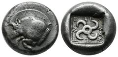 Greek Coins Dynasts of Lycia, Teththiveibi. Circa 450-430/20 BC. AR Stater (18mm, 8.43g). Forepart of a boar left / Tetraskeles within pelleted square border within square incuse. Falghera 138; SNG vo