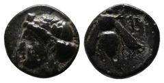 Greek Coins Ionia, Ephesos. Ae (c.375-325 BC). Female head (Artemis?) left, wearing stephane. / E - Φ, Bee .(9mm-1.04g). SNG von Aulock 1839; SNG Copenhagen 256; BMC 68.