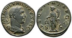 Roman Provincial Coins Philippus I Arabs, AD 244-249. AE Sestertius (29mm, 14.98g). Rome. IMP M IVL PHILIPPVS AVG, Laureate, draped and cuirassed bust right / AEQVITAS AVGG / S - C, Aequitas standing 