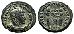 Roman Imperial Coins Constantin I. 'the Great' AD.306-336. AE (17mm, 3.28g). IMP CONSTANTINVS P F AVG, helmeted, laureate and cuirassed bust right / VICTORIAE LAETAE PRINC PERP, two Victories facing a