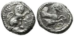 Greek Coins Dynasts Of Lycia. Uncertain. Circa 500-470 BC. AR Stater (22mm, 8.79g). Lion seated right, left forepaw raised; floral pattern before / Forepart of Pegasos right within dotted incuse circl