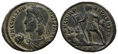 Roman Imperial Coins Constantius II. AD 337-361. AE Follis (21mm, 3.85g). Cyzicus. D N CONSTANTIVS P F AVG, diademed, draped and cuirassed bust left, holding globe / FEL TEMP REPARATIO, SMKS, Constant