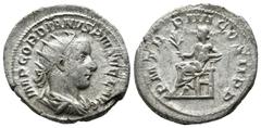 Roman Imperial Coins Gordian III. 238-244 AD. AR Antoninianus (21mm, 2.98g). Rome mint. Struck 242-3 AD. IMP GORDIANVS PIVS FEL AVG. Radiate, draped and cuirassed bust right, seen from behind. / P M T