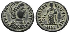 Roman Imperial Coins Helena, Augusta. AD 324-328. AE Follis (18mm, 3.12g). Alexandria. Struck AD 325-326. Diademed and draped bust right / Securitas standing left, holding olive branch in extended rig