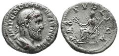 Roman Imperial Coins Pupienus. AD 238. AR Denarius (19mm, 3.65g). Rome. 1st emission. Laureate, draped, and cuirassed bust right / Pax seated left, holding olive branch and scepter. RIC IV 4; BMCRE 46