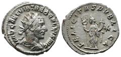 Roman Imperial Coins Trebonianus Gallus. AD 251-253. AR Antoninianus (20mm, 3.00g). Rome. IMP CAE C VIB TREB GALLVS AVG, radiate and draped bust right / FELICITAS PVBLICA, Felicitas standing left, hol