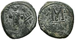 Byzantine Coins Heraclius with Heraclius Constantine, 610-641 AD. AE Follis (30mm, 12.15g). Constantinople mint, 2nd officina. Dated RY 3 (613). Heraclius, on left, and Heraclius Constantine, on right