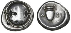 Ancient coins Ancient coins Greece Illyria and Central Greece Ancient Greece, Boeotia, Thebes, c. 368-364 BC, Stater, Boeotian shield / amphora, KA BI, BCD Boiotia 539, 12.11 g, damages in surface on 