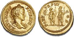 The J.E. Berthelsen Collection of Ancient Coins Ancient coins Roman Empire Marcus Aurelius Antoninus Caracalla, 198-217 AD, Aureus, Rome, 203 AD, Calicó 2795 (R2), RIC 70a (R2), C 500, 7.12 g. Obverse
