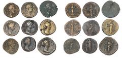 Ancient coins Rome - Collections Roman Empire, coll. of Sestertii from Hadrian, Faustina I, Marcus Aurelius, Faustina II, Lucilla and Commodus, in total 9 pcs Ex. Julien Kints (1889-1941), Mouscron, B