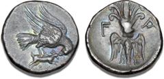 Ancient coins Ancient coins Greece Peloponnessos Elis, Olympia, Drachm, 134th-143rd Olympiad, c. 244-208 BC, Eagle holding hare in talons, BCD Olympia 242-250, 4.76 g. VF