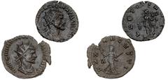Ancient coins Roman Empire Roman Empire, Quintillus, 270, 2 Antoninians, Roms, LAETITIA AVG, 2.57 g, RIC 22, PAX AVGVSTI, 2.94 g, RIC 26. (2)