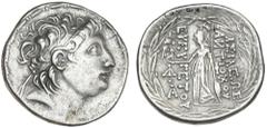 Ancient coins Greece The Hellenistic Monarchies Seleucid Kingdom Ancient Greece, Seleukid Empire, Antiochos VII Euergetes, 138-129, Tetradrachm, considering the crude style and spelling errors, it is 