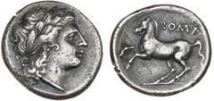 Ancient coins Roman Republic Roman Republic, Didrachm, c. 234-231 BC, Rome, Laureate head of Apollo to right / Horse prancing to left, ROMA above, 6,58 g, Cr. 26/1, Syd. 27, BMCRR Romano-Campanian 68,