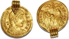 Ancient Coins Coins - Ancient coins - Roman Empire Valens, 364 – 378 AD, Solidus, Treveri (Trier), 373 - 375 AD, RIC 17e, C 38, Depeyrot 43/2, 5.08 g, in a Germanic 5th century mount. The particular d