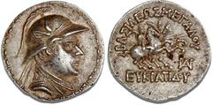 Ancient coins - Greece Greco-Baktrian Kingdom, Eukratides I Megas, 170 - 145 BC, Tetradrachm, cf. SNG ANS 465, 16.98 g EF-VF / 535 EUR