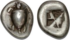 Coins - Ancient coins - Greece - Illyria and Central Greece Aegina, c. 510 - 485 BC, Stater, cf. SNG Delepierre 1501 ff., 10.96 g - very nice and early sea-turtle issue with a fine provenance VF-F