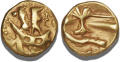 Ancient Coins Coins - Ancient coins - Greece - Gaul Gallia, Belgica, Morini, c. 70 - 50 BC, 1/4 Au-Stater (boat type), LT 8722, 1.42 g - exceptionally clear design for type VF