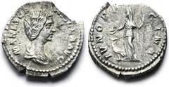 Ancient coins - Roman Empire Manlia Scantilla, Augusta, denarius, Rome, March - May, 193 AD, BMC 11, RIC 7a (Didius Julianus), C 2, 3,00g - flan flawed at edge, but still a pleasing specimen struck on