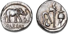 Ancient Coins Coins // Ancient coins // Roman Republic Julius Caesar, dictator from 49 BC till his assassination in 44 BC, Denarius, 49 BC, Military mint travelling with Caesar in Gallia Narbonensis o