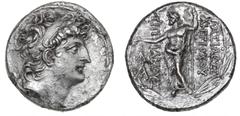 Ancient coins Greece The Hellenistic Monarchies Seleucid Kingdom Ancient Greece, Seleukid, Antiochus VIII, 121 – 96 BC, Antioch, Tetradrachm, SNG Cop. 383ff., 15.31 g, corr. clean. EF