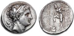 Ancient coins Greece The Hellenistic Monarchies Macedonian Kingdom Macedonian Kingdom, Demetrios I Poliorketes, 306/5–283 BC, Amphipolis, c. 290–288, Tetradrachm, head of Demetrios, Poseidon with foot